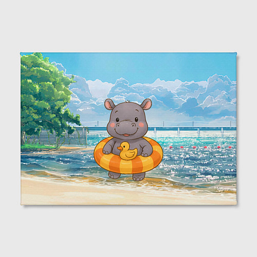 Картина прямоугольная Бегемотик в плавательном круге с уточкой / 3D-принт – фото 2