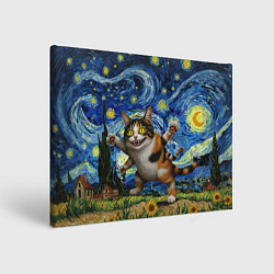 Холст прямоугольный Звездная ночь и кот монстр, цвет: 3D-принт