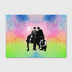 Холст прямоугольный BTS черно-белый стиль на радужном фоне, цвет: 3D-принт — фото 2