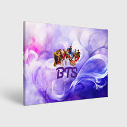 Холст прямоугольный BTS сидят на стульях фиолетовый фон, цвет: 3D-принт