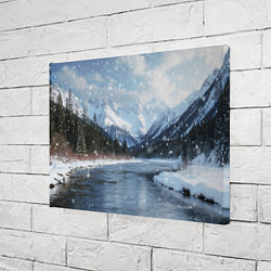 Холст прямоугольный Снежный горный пейзаж с елями и рекой, цвет: 3D-принт — фото 2