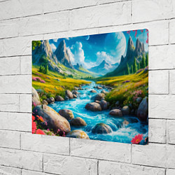 Холст прямоугольный Пейзаж художественный горы речка камни, цвет: 3D-принт — фото 2