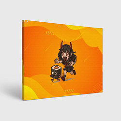 Холст прямоугольный Девочка дьявол бежит за роллом, цвет: 3D-принт