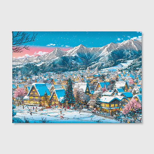 Картина прямоугольная Новогодняя деревушка в горах / 3D-принт – фото 2