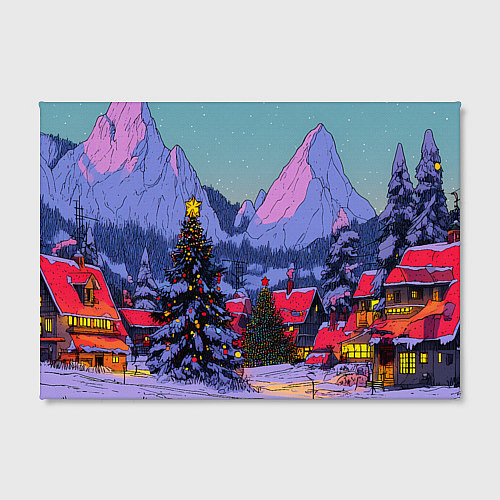 Картина прямоугольная Новогодние елки в горном городке / 3D-принт – фото 2