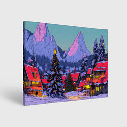Холст прямоугольный Новогодние елки в горном городке, цвет: 3D-принт
