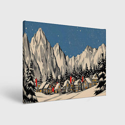 Холст прямоугольный Небольшой новогодний город в горах, цвет: 3D-принт