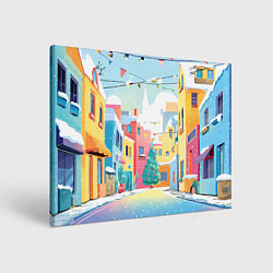 Холст прямоугольный Разноцветный новогодний дворик, цвет: 3D-принт