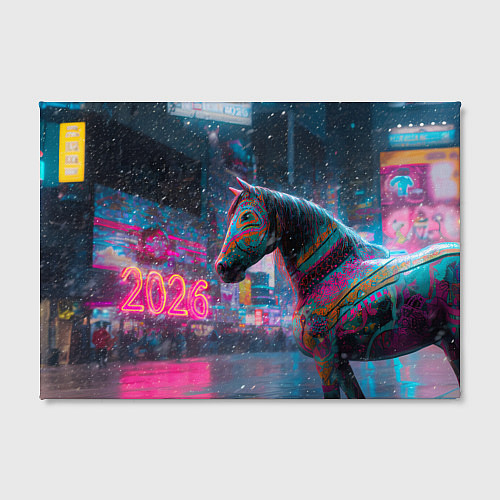 Картина прямоугольная Лошадка новогодняя в стиле киберпанк / 3D-принт – фото 2