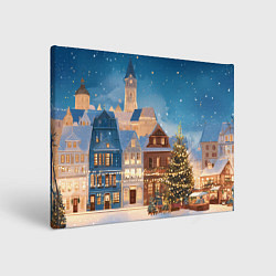 Холст прямоугольный Новогодний дворик и елка, цвет: 3D-принт