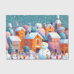 Холст прямоугольный Дети во дворе лепят снеговика, цвет: 3D-принт — фото 2