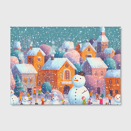 Картина прямоугольная Дети во дворе лепят снеговика / 3D-принт – фото 2