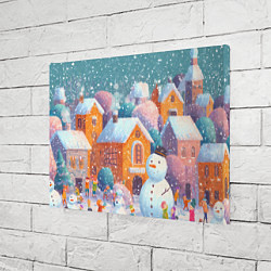 Холст прямоугольный Дети во дворе лепят снеговика, цвет: 3D-принт — фото 2