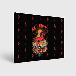 Холст прямоугольный Красная лошадь на фоне пирамиды, цвет: 3D-принт
