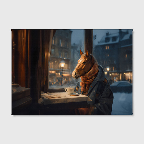 Картина прямоугольная Лошадь в кафе ищет новогоднее настроение / 3D-принт – фото 2