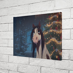 Холст прямоугольный Белая пятнистая новогодняя лошадка, цвет: 3D-принт — фото 2