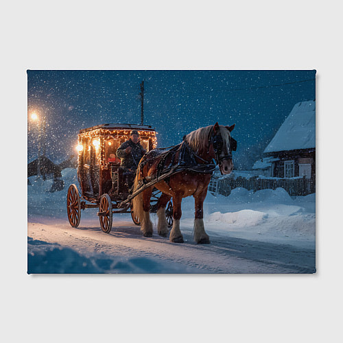 Картина прямоугольная Новогодняя лошадка с повозкой / 3D-принт – фото 2