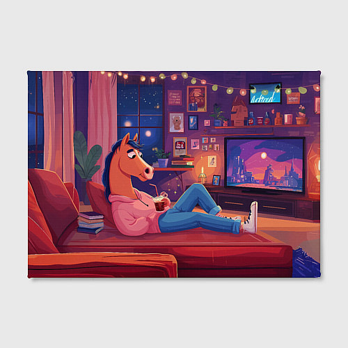 Картина прямоугольная Конь в Новогодние праздники у телевизора / 3D-принт – фото 2