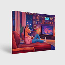 Холст прямоугольный Конь в Новогодние праздники у телевизора, цвет: 3D-принт