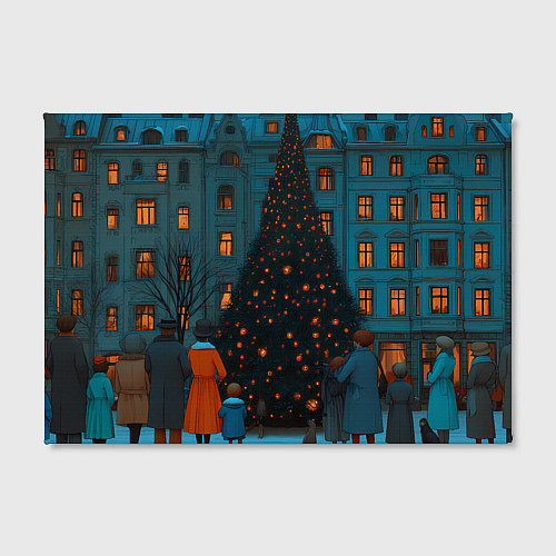 Картина прямоугольная Люди встречают новый год во дворе / 3D-принт – фото 2