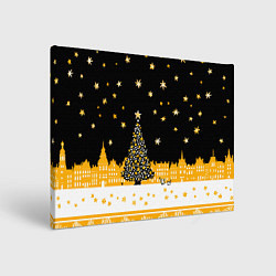 Холст прямоугольный Новый год в черно-желтом стиле, цвет: 3D-принт