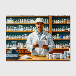 Холст прямоугольный Фармацевт у аптечных полок, цвет: 3D-принт — фото 2
