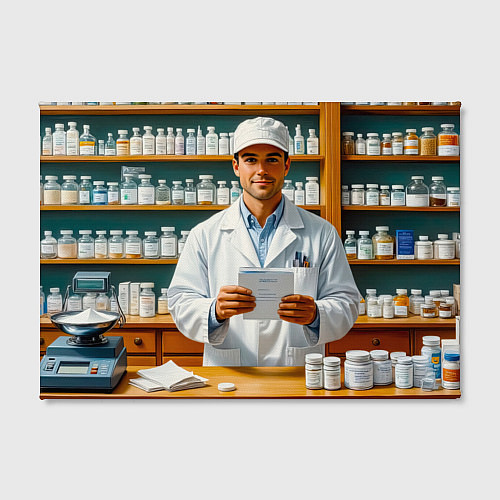 Картина прямоугольная Фармацевт у аптечных полок / 3D-принт – фото 2