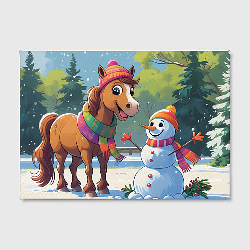 Картина прямоугольная Лошадка и снеговик / 3D-принт – фото 2
