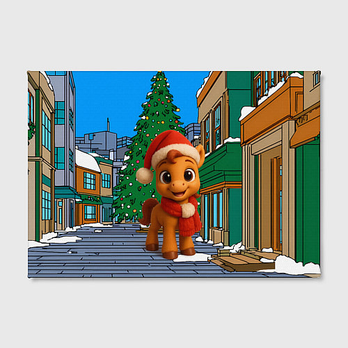 Картина прямоугольная Новогодняя лошадка и елка / 3D-принт – фото 2