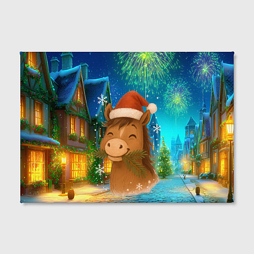 Картина прямоугольная Новогодняя лошадка жует елочные ветки / 3D-принт – фото 2