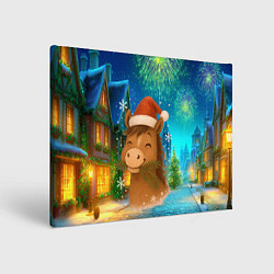 Холст прямоугольный Новогодняя лошадка жует елочные ветки, цвет: 3D-принт