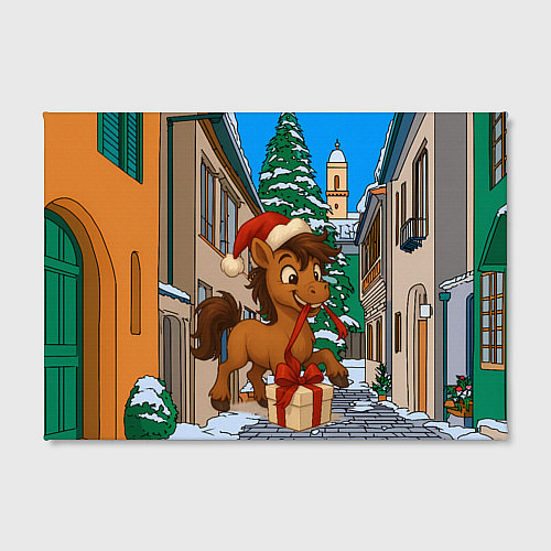 Картина прямоугольная Лошадка распаковывает новогодний подарок / 3D-принт – фото 2