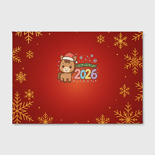 Картина прямоугольная Новогодняя лошадка 2026 на красном фоне / 3D-принт – фото 2