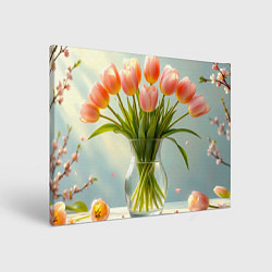 Картина прямоугольная Нежно-розовые тюльпаны в лучах весны