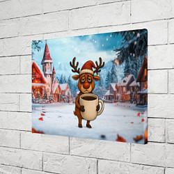 Холст прямоугольный Уставший новогодний олень с кофе, цвет: 3D-принт — фото 2