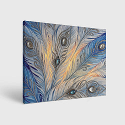 Холст прямоугольный Синие перья с самоцветами, цвет: 3D-принт