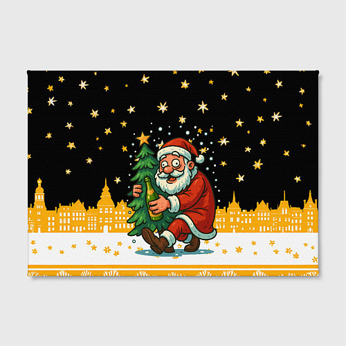 Картина прямоугольная Пьяный Санта с елкой и шампанским / 3D-принт – фото 2