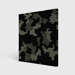 Холст квадратный Камуфляж пиксельный: черный/серый, цвет: 3D-принт