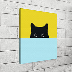 Холст квадратный Черный кот выглядывает, цвет: 3D-принт — фото 2