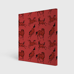Холст квадратный Красные кони, цвет: 3D-принт