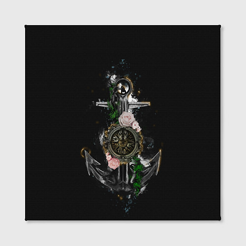 Картина квадратная Якорь с компасом и цветами / 3D-принт – фото 2