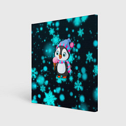 Холст квадратный Новогодний пингвин, цвет: 3D-принт