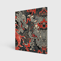 Холст квадратный Самурай Якудза, драконы, цвет: 3D-принт