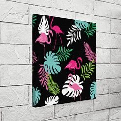 Холст квадратный Фламинго с цветами, цвет: 3D-принт — фото 2