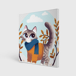 Холст квадратный Осенний кот, цвет: 3D-принт