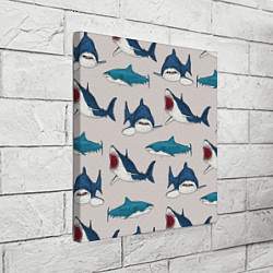 Холст квадратный Кровожадные акулы паттерн, цвет: 3D-принт — фото 2