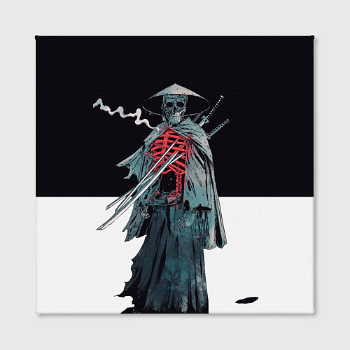 Картина квадратная Скелет Самурай с трубкой на черно белом фоне / 3D-принт – фото 2
