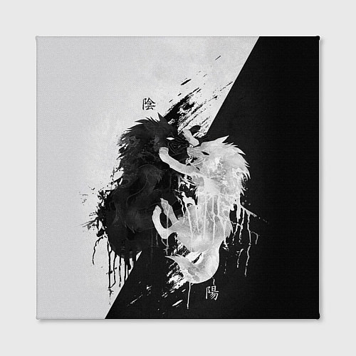 Картина квадратная ИНЬ ЯНЬ ВОЛКИ ЧЁРНО БЕЛЫЙ / 3D-принт – фото 2
