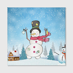 Холст квадратный Снеговик в снежном дворике, цвет: 3D-принт — фото 2