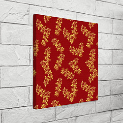 Холст квадратный Золотые веточки на ярко красном фоне, цвет: 3D-принт — фото 2
